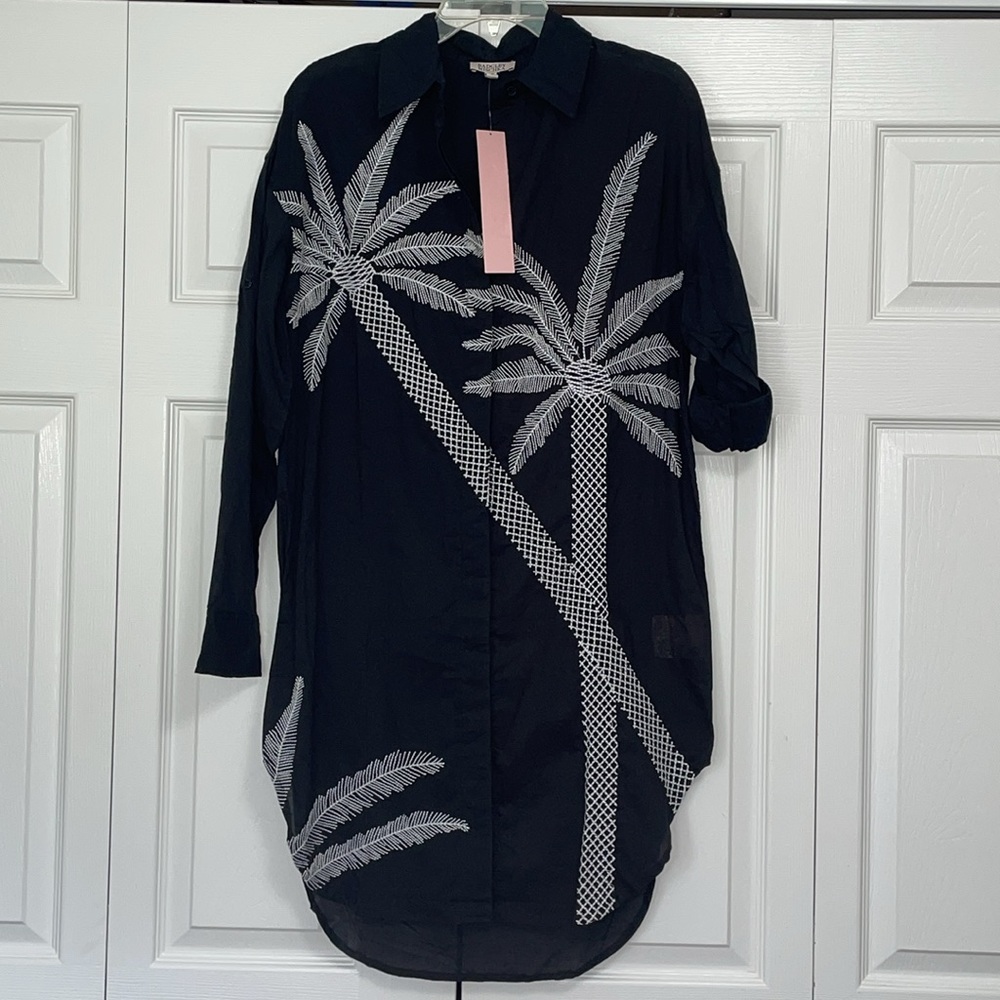 Badgley Mischka Women's Extra Small Tunic Cover Up  Palm Tree Embroidered.